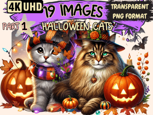 Download Halloween Cats Clipart P1 - Premium Bundle