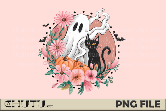 Download Ghost Cat PNG - Floral Halloween Art - Premium Resources